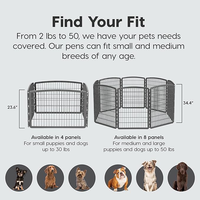 IRIS USA Dog Playpen, 4-Panel 24" Pet Playpen, Puppy Playpen, Indoor/Outdoor Dog Pen, 35 x 35 x 24, Foldable, Customizable, Dark Gray