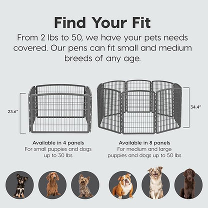 IRIS USA Dog Playpen, 4-Panel 24" Pet Playpen, Puppy Playpen, Indoor/Outdoor Dog Pen, 35 x 35 x 24, Foldable, Customizable, Dark Gray