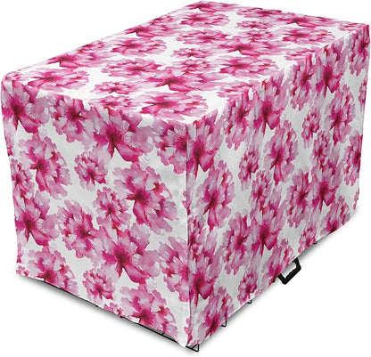Ambesonne Waterproof Dog Crate Cover, Abstract Floral Peonies Pattern, 18 Inch, Magenta Pink