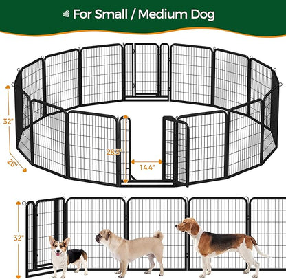 Yaheetech Dog Playpen Outdoor, 32 inch 16 Panels Dog Pen Indoor Heavy Duty Puppy Exercise Pen Metal Pet Fence for RV Camping/Yard/Garden