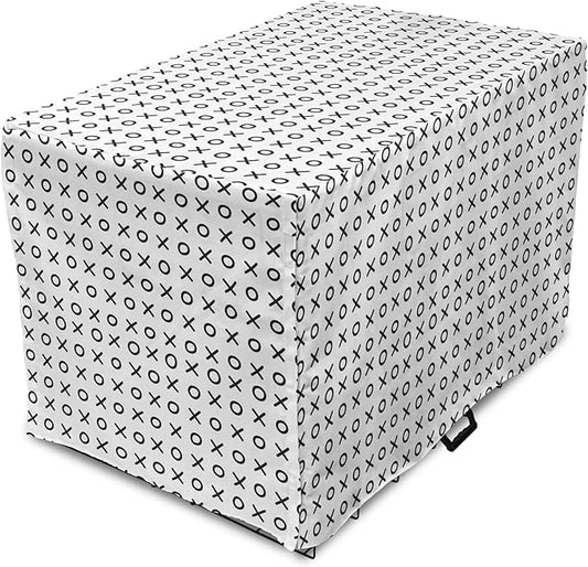 Ambesonne XOXO Dog Crate Cover, Simplistic and Monochrome Design of Letters X and O Modern Art Print, Easy to Use Pet Kennel Cover for Cats & Medium Dogs, 30 Inch, Grey Charcoal