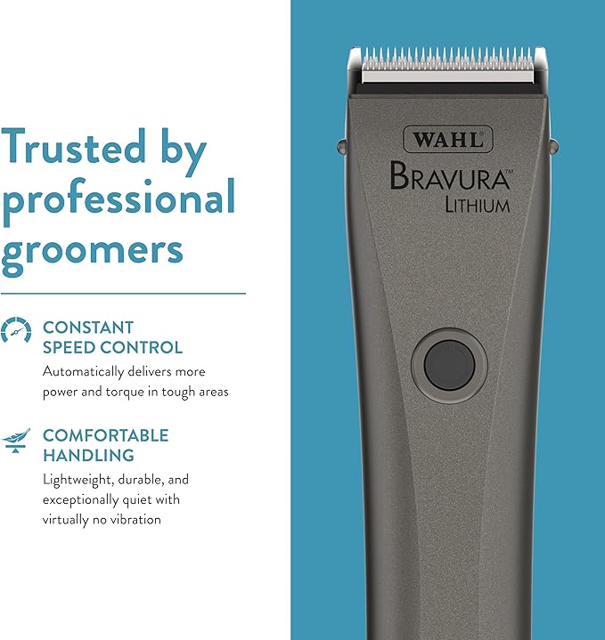 Wahl Professional Animal Bravura Pet, Dog, Cat, and Horse Corded/Cordless Clipper Kit, Gunmetal (#41870-0425)