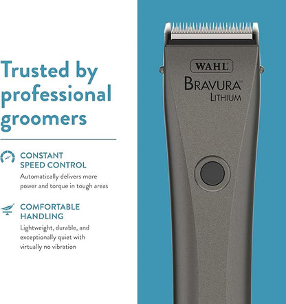Wahl Professional Animal Bravura Pet, Dog, Cat, and Horse Corded/Cordless Clipper Kit, Gunmetal (#41870-0425)