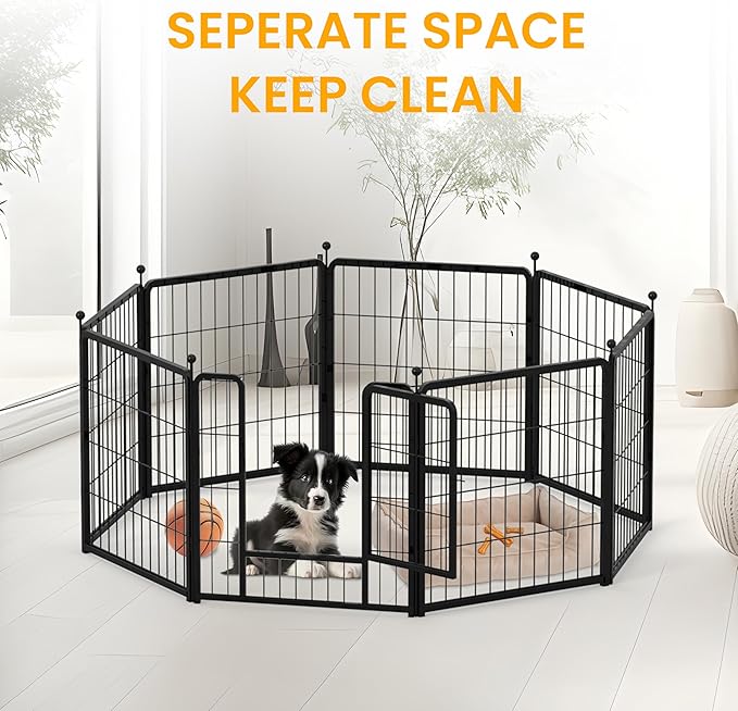 Dog Playpen 32 Inch 8 Panels, Ideal Dog Fence for Small/Medium Dogs Indoor & Outdoor Bliss, Perfect Dog Pen for Camping, Yard, RV, Garden Fence, Black