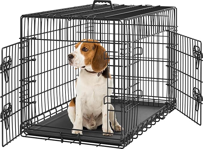 Yaheetech 36 inch Double Door Dog Crate w/Divider for Puppy, Collapsible Metal Dog Kennel with Removable Tray, Portable Travel Cage, Black