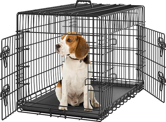 Yaheetech 36 inch Double Door Dog Crate w/Divider for Puppy, Collapsible Metal Dog Kennel with Removable Tray, Portable Travel Cage, Black