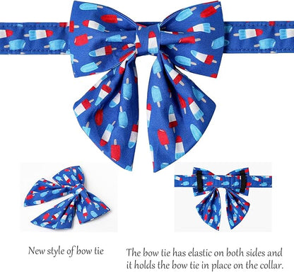 Lionet Paws Patriotic Dog Collar with Sailor Bow, 4th of July, Soft and Comfortable Adjustable Summer Popsicle Collar for Large Dogs, Neck 16-24 inches