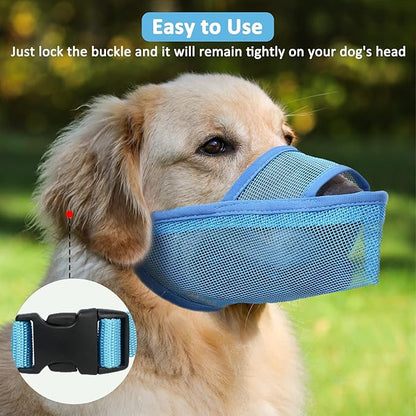 Crazy Felix Nylon Dog Muzzle for Small Medium Large Dogs, Air Mesh Breathable and Drinkable Pet Muzzle for Anti-Biting Anti-Barking Licking (M, Blue)