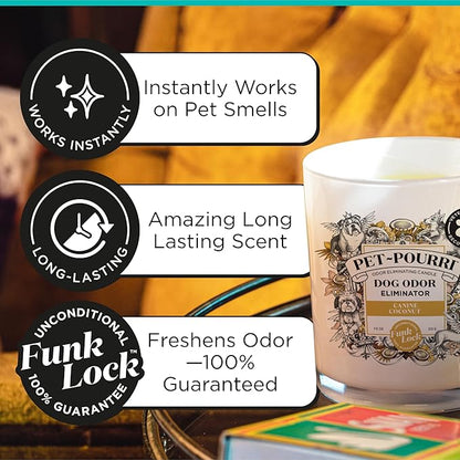 Pet-Pourri Canine Coconut Dog Deodorizer Candle – Puppy & Dog Safe – Plant Based Ingredients & Wax – Vet Approved – Aromatherapy & Air Freshener for Pet Odor – Scented with Coconut, Jasmine & Pear