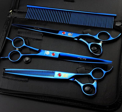 Purple Dragon 8 inch 3 in 1 Professional Pet Grooming Thinning Scissors - Upward Curved Shears and Dog Hair Cutting Scissor - Perfect for Pet Groomer or Family DIY Use (Blue)