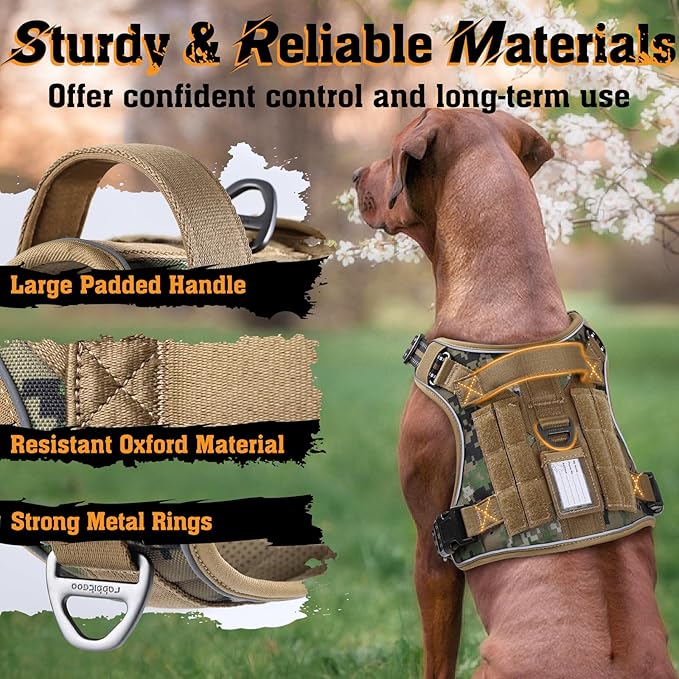 rabbitgoo Dog Harness Small Sized No Pull, Tactical Service Dog Vest with Molle and Control Handle, Adjustable and Reflective Military Pet Harness for Easy Walking and Training, Brown camo, S