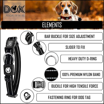 DDOXX Reflective Nylon Dog Collar - Strong and Adjustable Collars Dogs - L (Black)