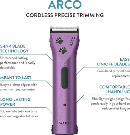 Wahl Professional Animal Arco Pet, Dog, Cat, and Horse Cordless Clipper Kit, Purple (8786-1001)