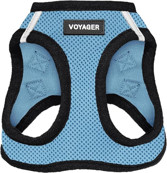 Voyager Step-in Air Dog Harness - All Weather Mesh, Reflective, No Pull Harness for Small, Medium Dogs, Cats - Secure with Hook & Loop Fastener, Buckle, Double D-Rings - Baby Blue/Black Trim, L