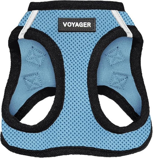 Voyager Step-In Air Dog Harness - All Weather Mesh, Reflective, No Pull Harness for Small, Medium Dogs, Cats - Secure with Hook & Loop Fastener, Buckle, Double D-Rings - Baby Blue/Black Trim, XXS
