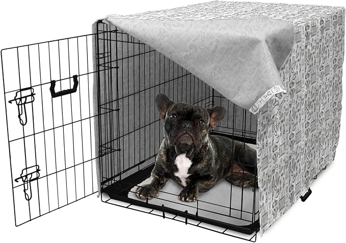 Lunarable Football Dog Crate Cover, Cup Ball Cheerleader Player Sneakers Sports Equipment Sketch Pattern, Easy to Use Pet Kennel Cover for Cats & Medium Dogs, 24 Inch, Charcoal Grey and White