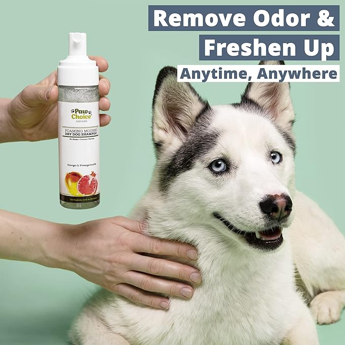 Paw Choice Dry Shampoo for Dogs - Waterless No-Rinse Foam for Odor Removal, Cleaning, Conditioning - Hypoallergenic, Natural - Safe for Sensitive Skin - Made in USA - Mango Pomegranate Scent