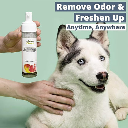 Paw Choice Dry Shampoo for Dogs - Waterless No-Rinse Foam for Odor Removal, Cleaning, Conditioning - Hypoallergenic, Natural - Safe for Sensitive Skin - Made in USA - Mango Pomegranate Scent
