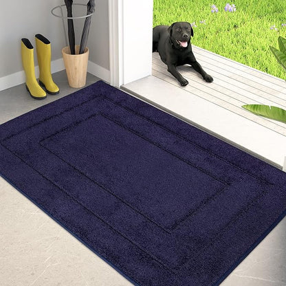 PURRUGS Dirt Trapper Door Mat 34" x 59.5", Non-Slip/Skid Machine Washable Entryway Area Rug, Dog Door Mat, Super Absorbent Welcome Mat for Muddy Wet Shoes and Paws, Navy Blue
