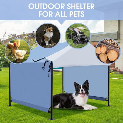 XLarge Outdoor Dog House 4'x4'x3.6' for Large Dogs, Animal Shelter with Upgraded Doors, Outside Sun Rain Canopy Pet House for Dogs, Cats, Small Animals and Livestock, Navy Blue