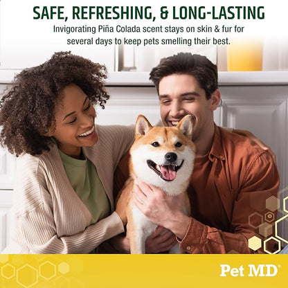 Pet MD Body Spray for Dogs & Cats - Deodorizing Dog Perfume Reduces Static & Eliminates Odor - Long Lasting Pet Cologne Spray for Dogs - Pina Colada Scent - 8 oz