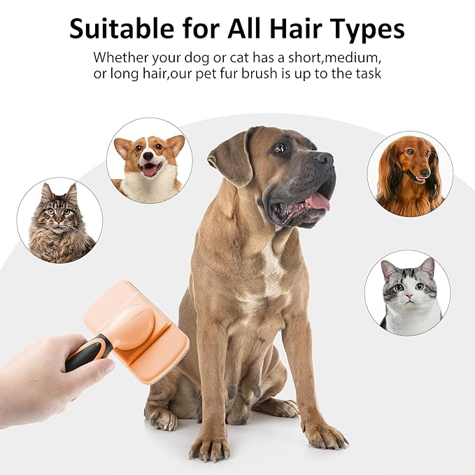 Dog & Cat Hair Brush,Self Cleaning Slicker Brush for Long Short Hair,Shedding & Grooming Pet Brush with Soft Bristle and Release Button,Orange