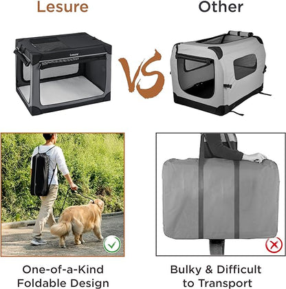 Lesure Soft Collapsible Dog Crate - 30 Inch Portable Travel Crate for Medium Dogs Indoor & Outdoor, 4-Door Foldable Pet Kennel with Durable Mesh Windows, Black