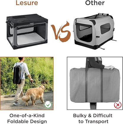 Lesure Soft Collapsible Dog Crate - 42 Inch Portable Travel Crate for Extra Large Dogs Indoor & Outdoor, 4-Door Foldable Pet Kennel with Durable Mesh Windows, Black