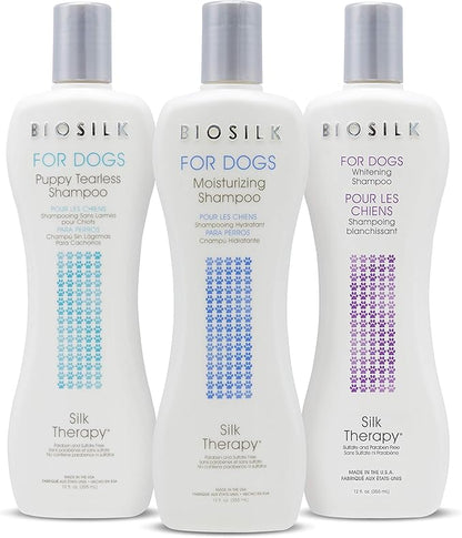 BioSilk for Dogs Silk Therapy Whitening Shampoo | Best Brightening for White Dogs to Keep A Clean, White Coat, 12 Oz Bottle, Pack of 2