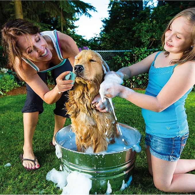 Pet Grooming Bath Massage Brush with Soap and Shampoo Dispenser Soft Silicone Bristle for Long Short Haired Dogs Cats(Blue)