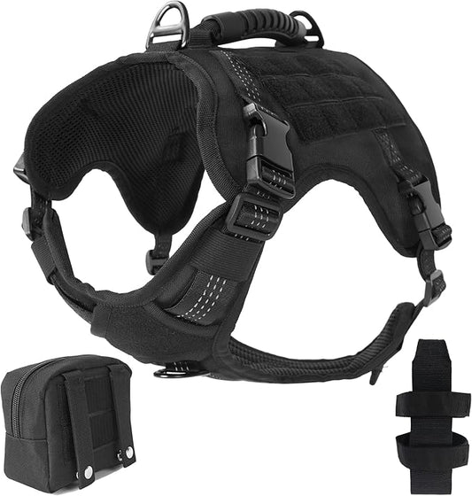 Tactical Dog Harness, Heavy Duty Dog Harness,Adjustable Breathable Pet Harness with MOLLE Panel, Small Pouch, and Bottle Holder,for Small Dogs, Black S