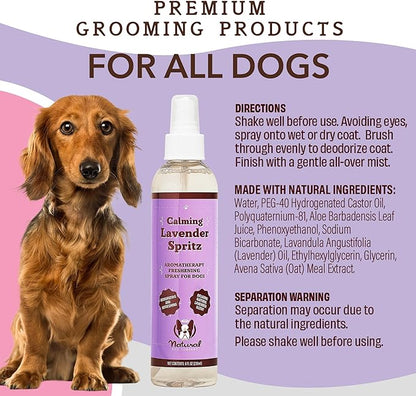 Natural Dog Company Calming Lavender Spritz for Dogs, 8oz – Deodorizing & Moisturizing, Soothes Skin, Conditions Coat, Hypoallergenic, Alcohol-Free, USA Made