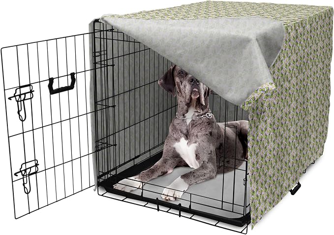 Lunarable Fantasy Dog Crate Cover, Green Dinosaurs Pattern Speech Bubbles Archeology Animal, Easy to Use Pet Kennel Cover for Medium Large Dogs, 48 Inch, Lilac Violet Green