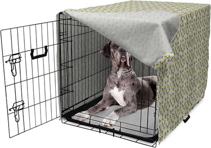 Lunarable Fantasy Dog Crate Cover, Green Dinosaurs Pattern Speech Bubbles Archeology Animal, Easy to Use Pet Kennel Cover for Medium Large Dogs, 48 Inch, Lilac Violet Green