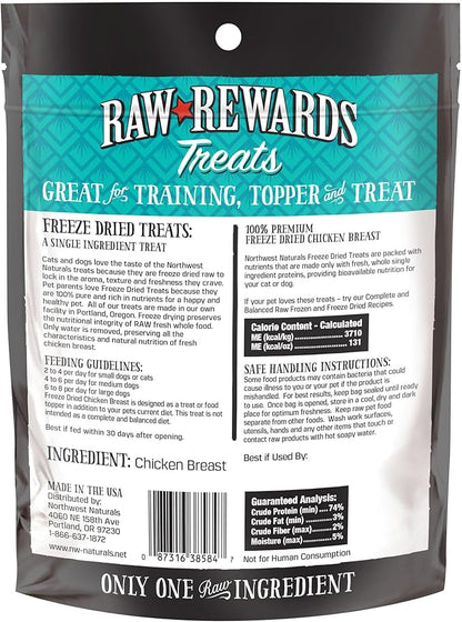 Northwest Naturals Raw Rewards Freeze-Dried Chicken Breast Treats for Dogs and Cats - Bite-Sized Pieces - Healthy, 1 Ingredient, Human Grade Pet Food, All Natural - 3 Oz