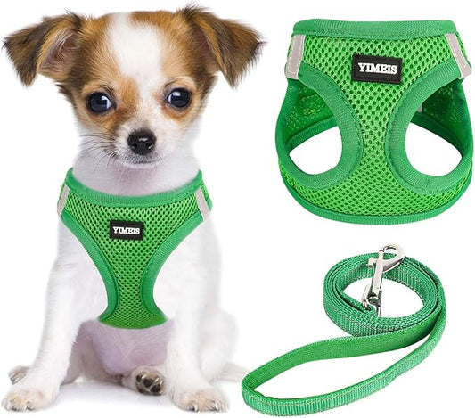 YIMEIS Dog Harness and Leash Set, No Pull Soft Mesh Pet Harness, Reflective Adjustable Puppy Vest for Small Medium Large Dogs, Cats (Green, X-Small (Pack of 1)