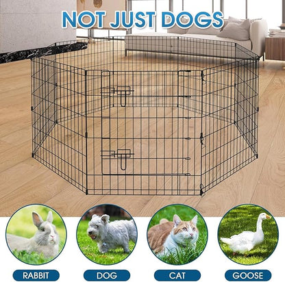 Pet Playpen Dog Pen Foldable Dog Exercise Fence 8 Panels 30 Inch Kennels Pet Playpen Options Ideal for Pet Medium Animals Outdoor Indoor (Playpen with Bottom Pad)