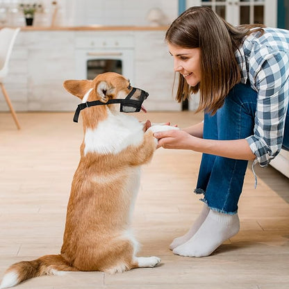 Flintstone Muzzle for Medium Sized Dog - Soft Mesh Dog Muzzle Medium Sized Dogs | Breathable Dog Muzzles for Medium Dogs | Dog Muzzles to Prevent Biting Chewing Grooming | No Bark Muzzle M 8”-9.5”