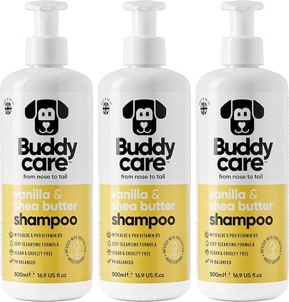 Vanilla & Shea Butter Dog Shampoo by Buddycare | Moisturising Shampoo for Dogs | Vanilla & Shea Butter Scented | with Aloe Vera and Pro Vitamin B5 (50.72oz)