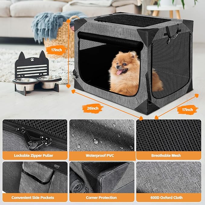 Dog Crate 30x21x21 Inch for Large or Medium Dogs, Portable and Foldable Design Perfect for Travel or Home Use, Dog Kennel with 3-Door (Deep Grey, 30 * 30 * 21)