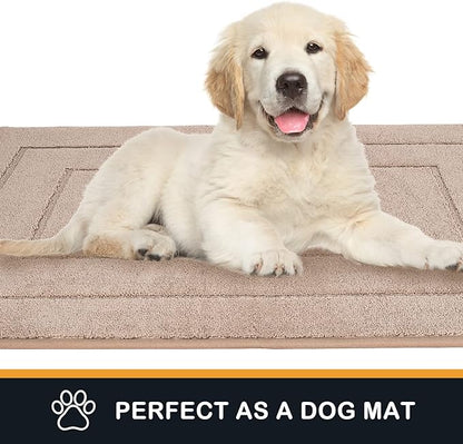 PURRUGS Dirt Trapper Door Mat 24" x 36", Non-Slip/Skid Machine Washable Entryway Rug, Dog Door Mat, Super Absorbent Welcome Mat for Muddy Wet Shoes and Paws, Beige