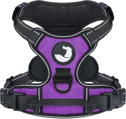 Joytale No Pull Dog Harness for Extra Large Dogs, Reflective Pet Vest with Front Clip, Adjustable Soft Padded Harnesses with Easy Control Handle for Training and Walking, Purple, XL