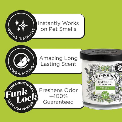 Pet-Pourri Purrfectly Bamboo Cat Deodorizer Candle – Cat Safe Plant Based Ingredients & Wax – Vet Approved – Aromatherapy & Air Freshener for Kitty Odor – Scented with Bamboo, Jasmine & Pear