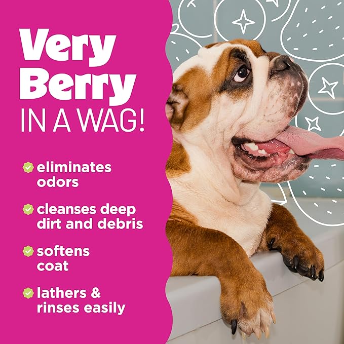 TropiClean Deodorizing Dog Shampoo for Smelly Pets, Long Lasting Odor Control, Puppy Safe, Made in the USA, Berry Scent, Cat Friendly, 20oz.