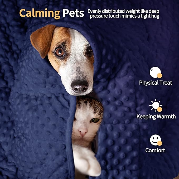 LaSyL Weighted Blanket for Pets | Thunder Blanket for Dogs Anxiety | Premium Soft Minky | Relaxation & Calming & Anti Anxiety | Used in Car, Bed, Couch | Dark Blue, Washable Small 24" L x 32" W