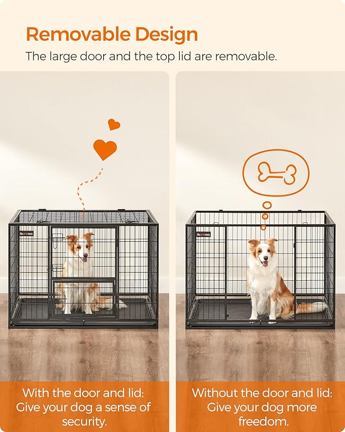 Feandrea Heavy-Duty Dog Crate, Metal Dog Kennel and Cage with Removable Tray, XL for Medium and Large Dogs, 42.1 x 27.6 x 29.5 Inches, Black UPPD001B01
