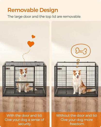 Feandrea Heavy-Duty Dog Crate, Metal Dog Kennel and Cage with Removable Tray, XL for Medium and Large Dogs, 42.1 x 27.6 x 29.5 Inches, Black UPPD001B01