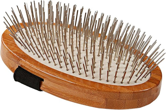 Bass Brushes | Style & Detangle Pet Brush Alloy Pin | Pure Bamboo Handle | Palm Style | Striped Finish | Model A6-Sb