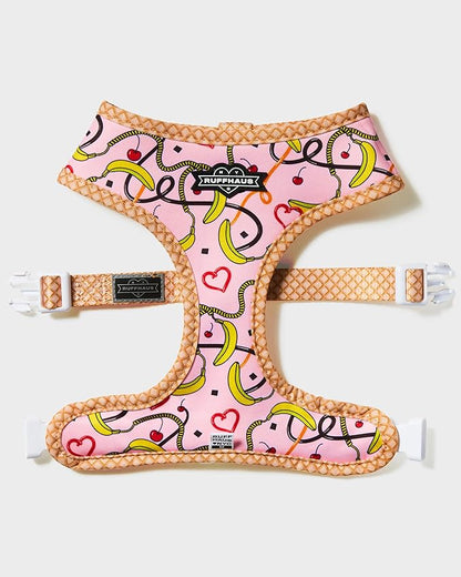Ruffhaus NYC Pink Sprinkles Reversible Dog Harness, Ice Cream Waffle Cone, Banana Split Printed No Pull Harness Puppy Gift Girl Dog Birthday & Gotcha Day X-Large
