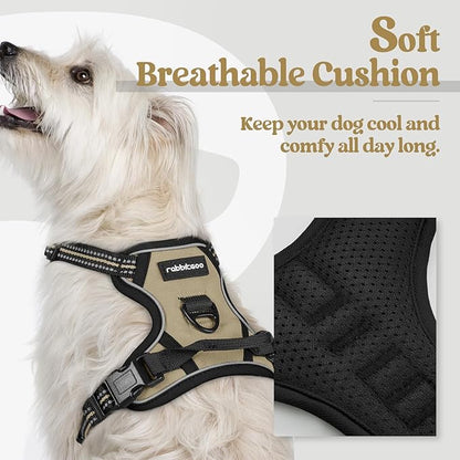 rabbitgoo Dog Harness, No-Pull Pet Harness with 2 Leash Clips, Adjustable Soft Padded Dog Vest, Reflective No-Choke Pet Oxford Vest with Easy Control Handle for Small Dogs, Beige, XS
